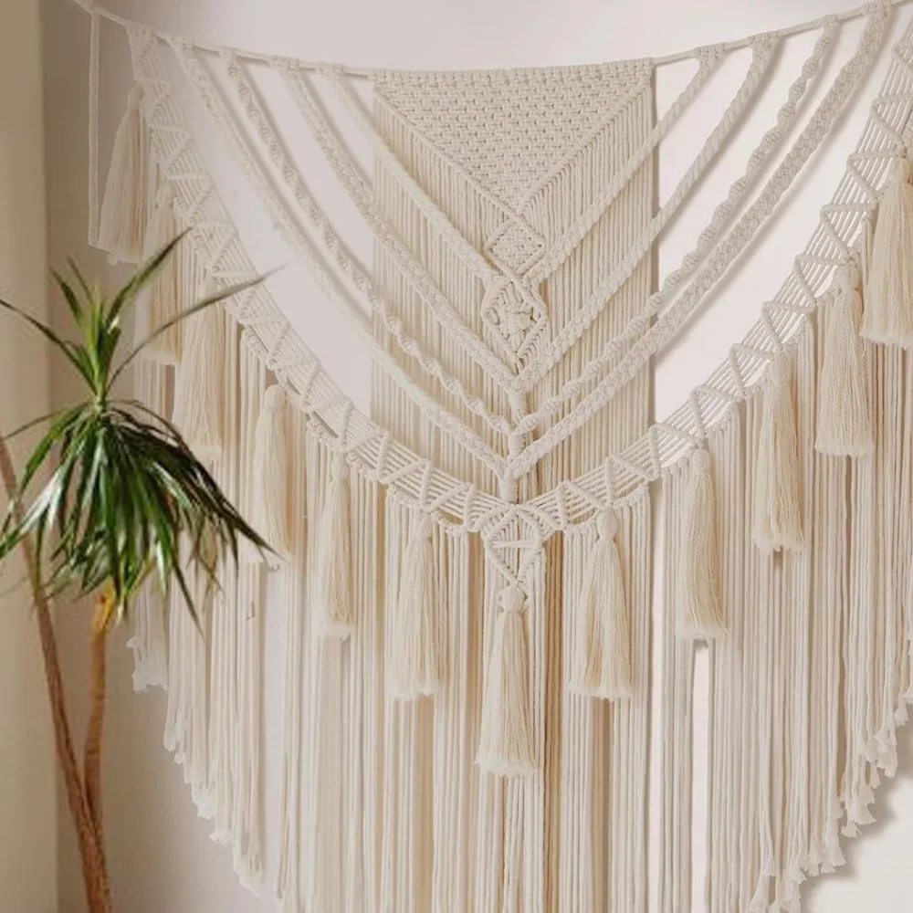 Boho Macrame Woven Handmade Craft Mid Century Modern Hanging Tassel Room Decor